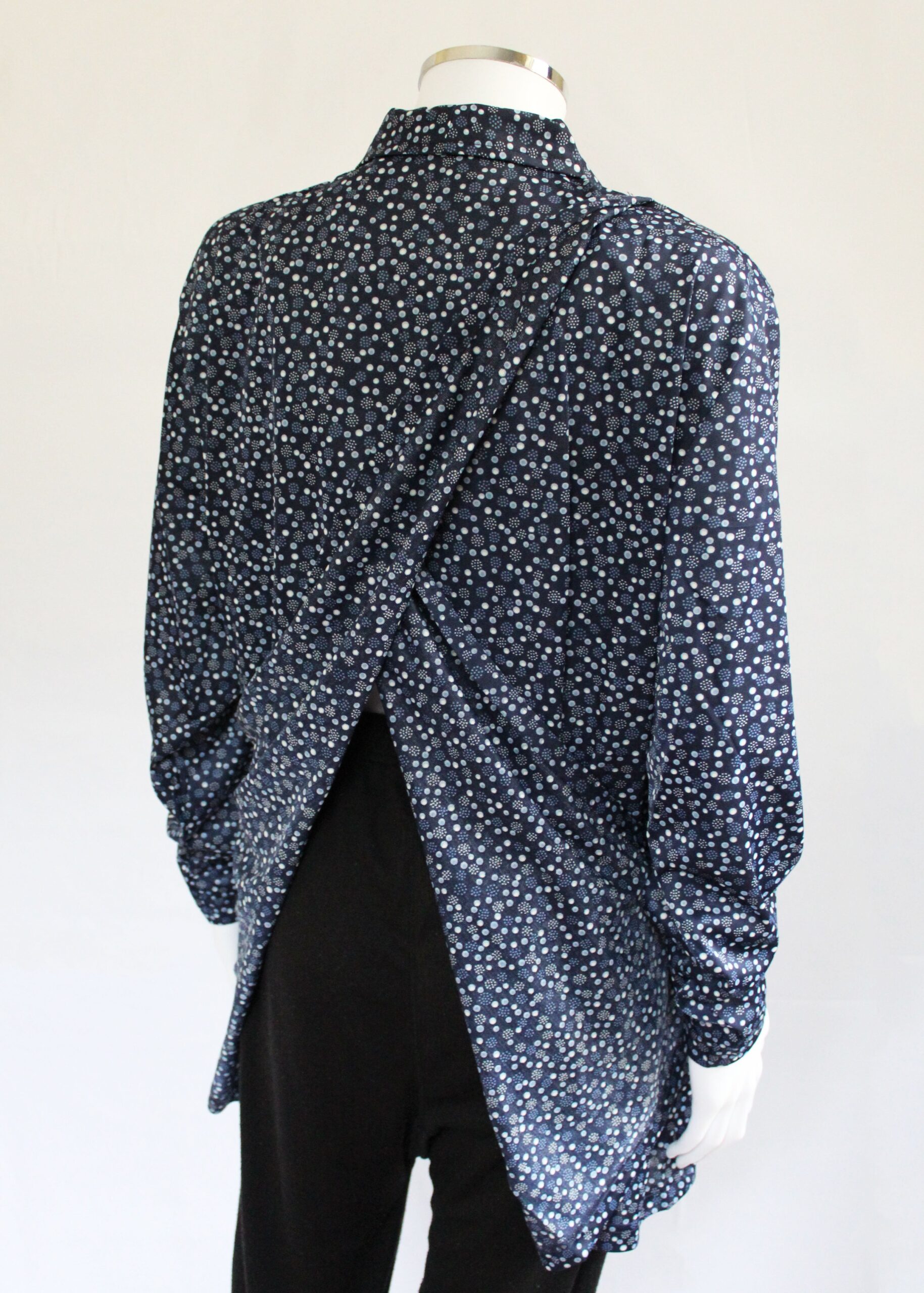 Kimberley Petal Back Long Sleeve Blouse - Navy Dot VAT Relief