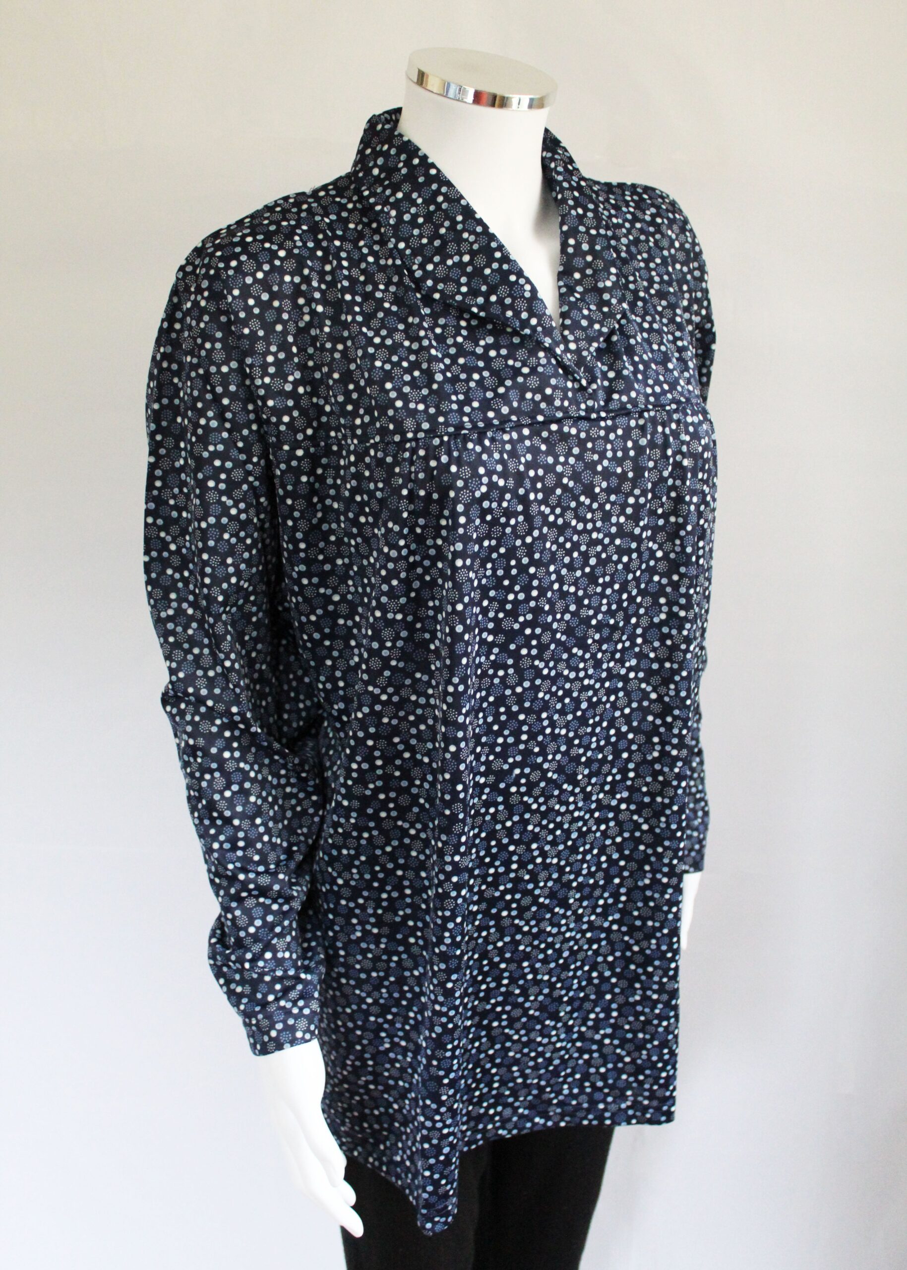 Kimberley Petal Back Long Sleeve Blouse - Navy Dot VAT Relief