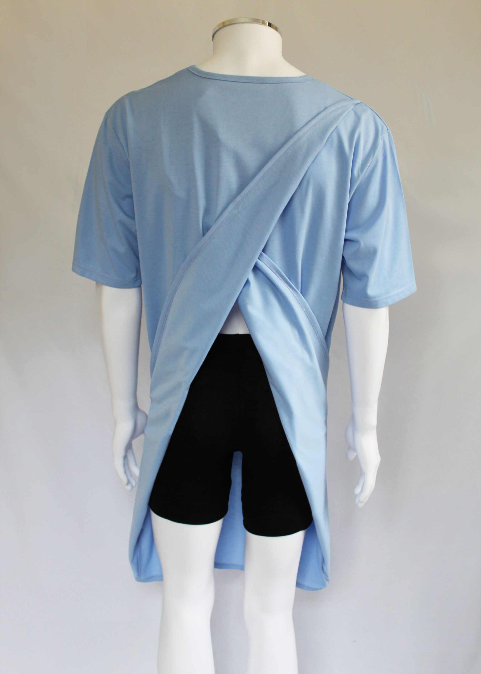 Petal Back Open Back Nightshirt Short Sleeve - Light Blue