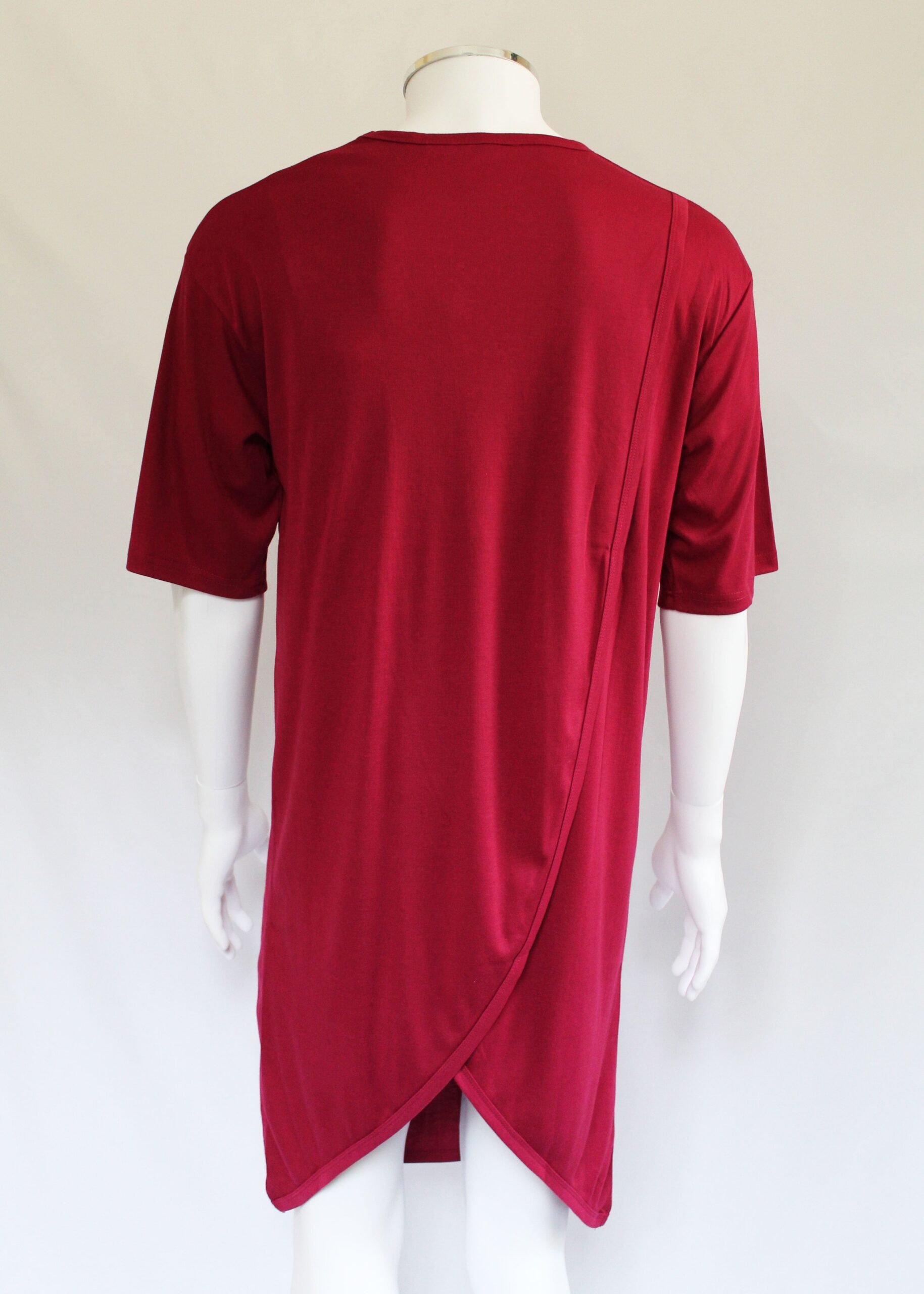 Petal Back Open Back Nightshirt Short Sleeve - Red