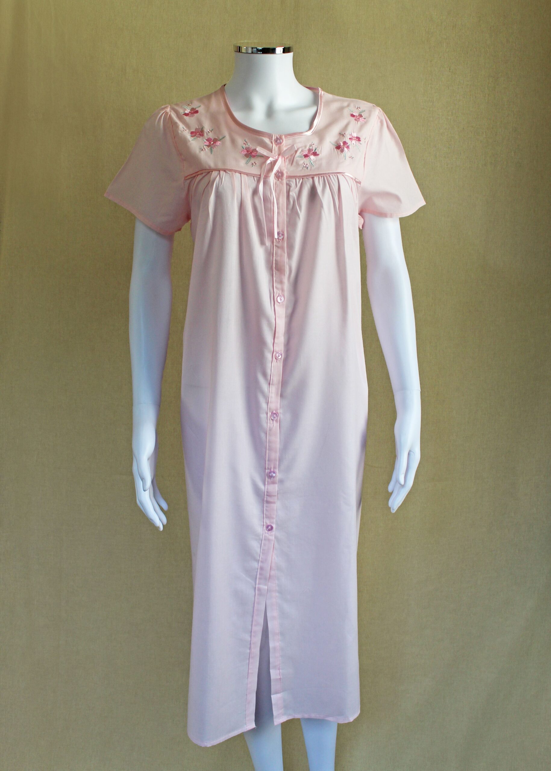 Short Sleeve Embroidered Polycotton Nightie with Velcro - Clara