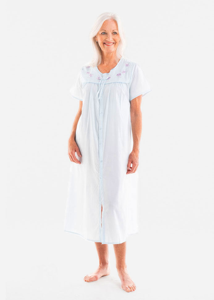 Short Sleeve Embroidered Polycotton Nightie with Velcro – Clara