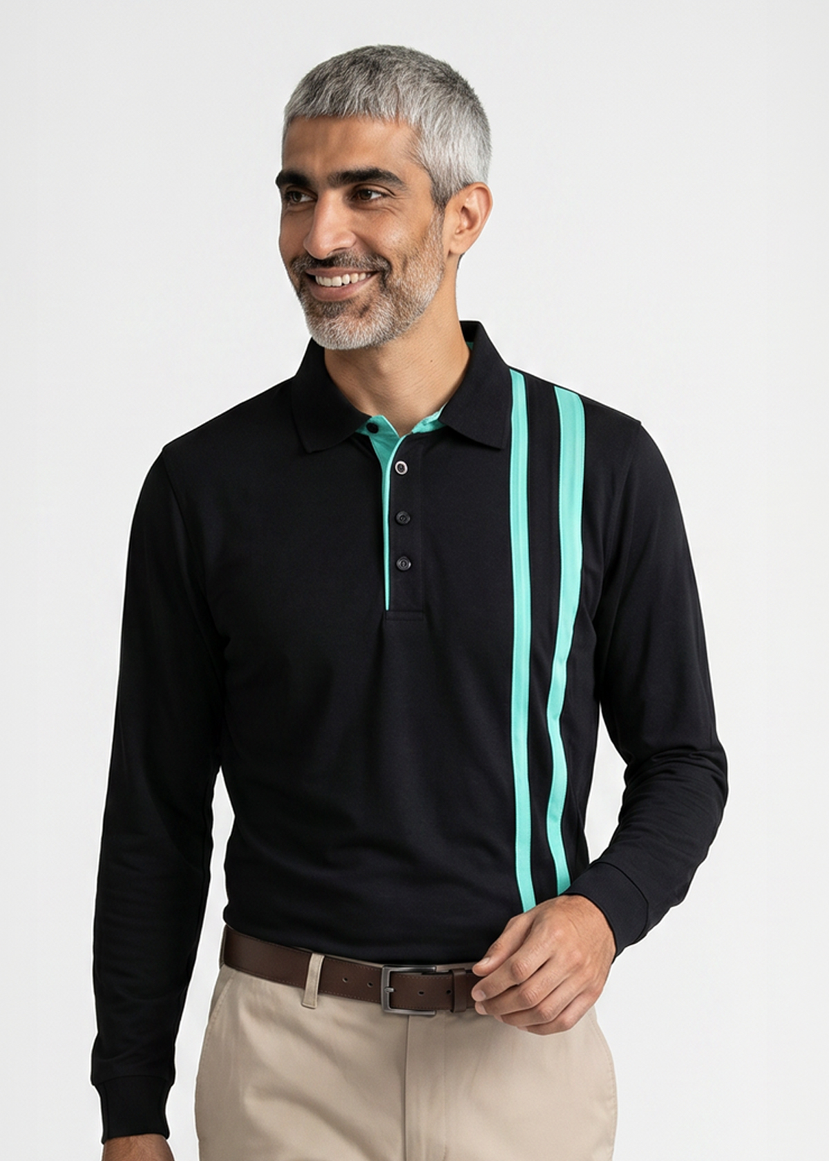 Petal Back Men's Long Sleeve Open Back Polo Shirt