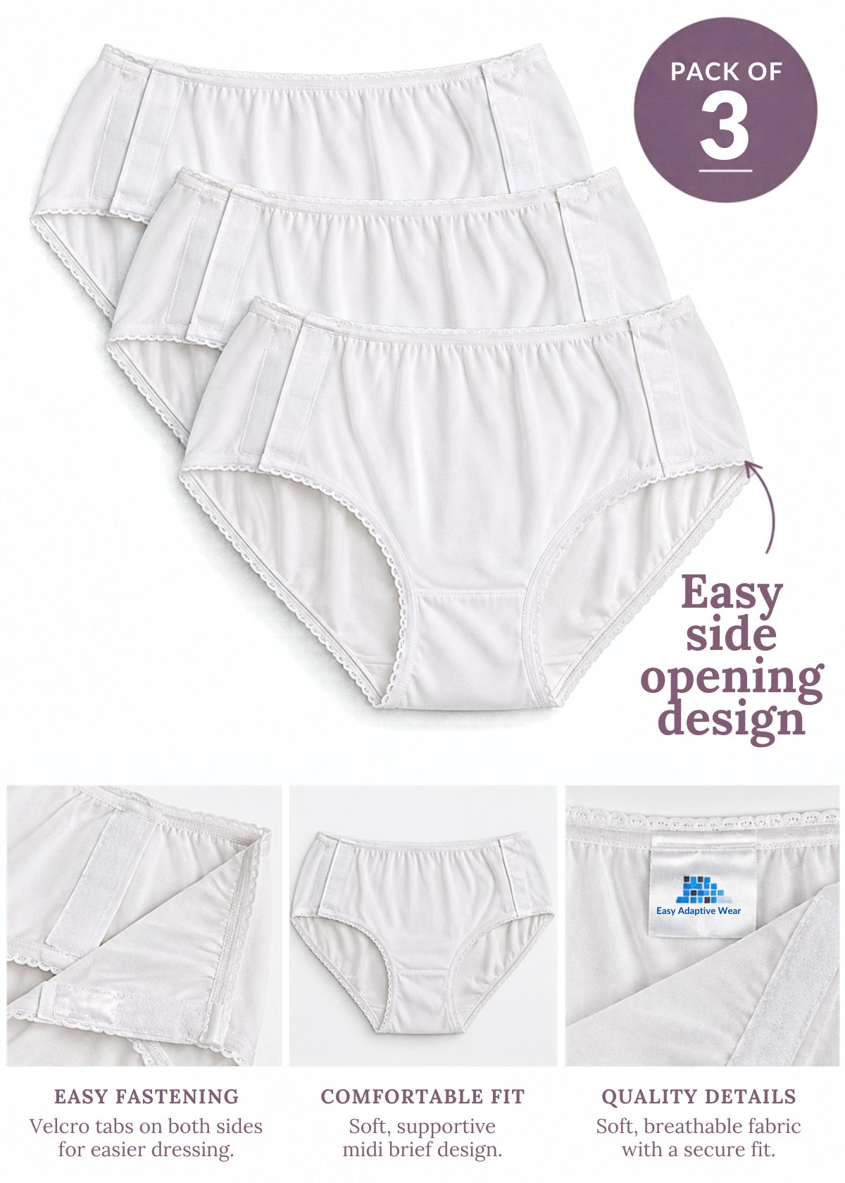 Women's Side Opening Underwear Pack of 3