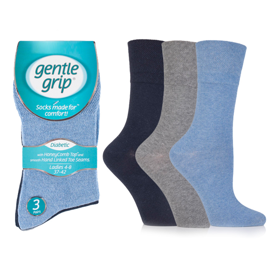 thumbnail image 2 of Ladies Diabetic Seamless Toe Socks – Gentle Grip, Honeycomb Top, Non-Elastic, 3-Pack Blue 2 of 5